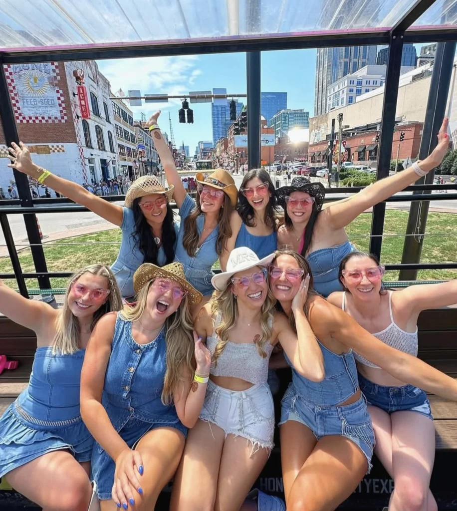girl dancing on a party bus going down broadway in nashville