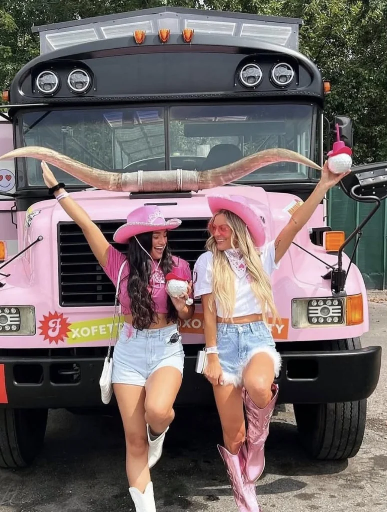 girl dancing on a party bus going down broadway in nashville