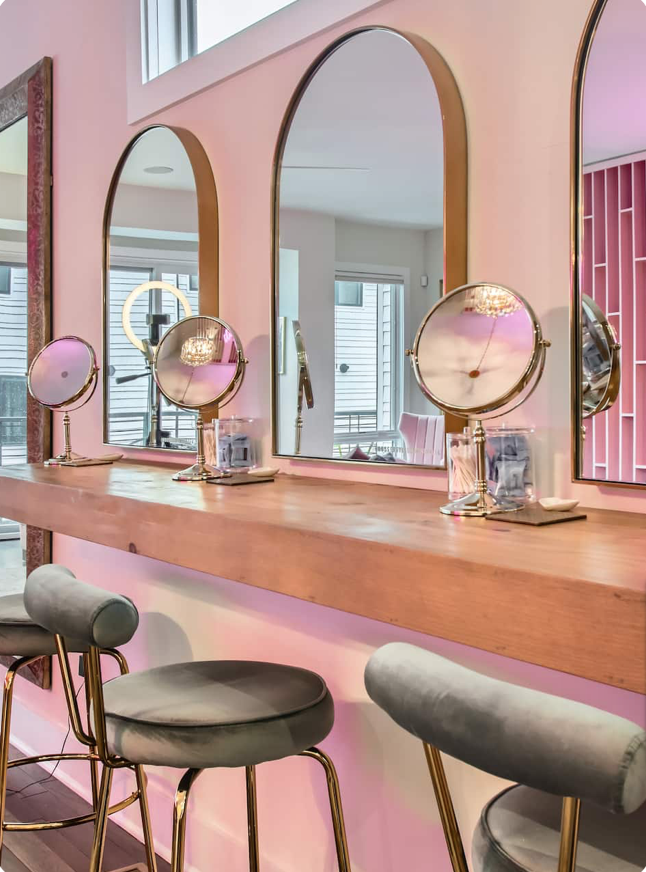 bachelorette airbnb in nashville in all pink, neon signs and disco balls