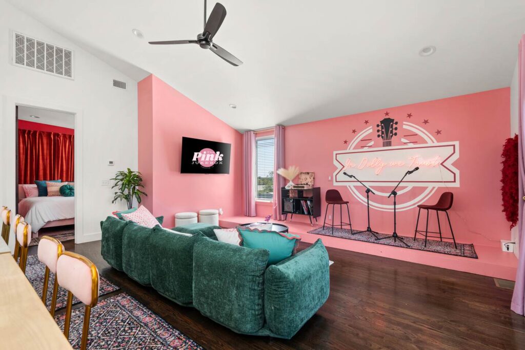 nashville bachelorette airbnb pink and green